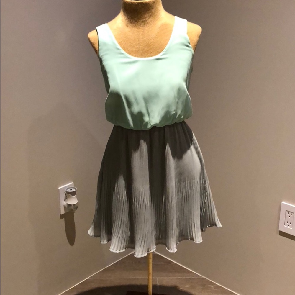 Mint and gray pleated mini dress.